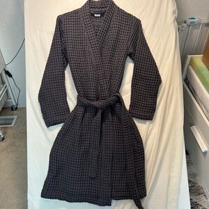 Brooklinen Dreamweave Waffle Robe Belted Adult XS Gray 100% Turkish Cotton